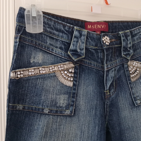 Women's Blue Jeans With Rhinestones - Picture 3 of 10